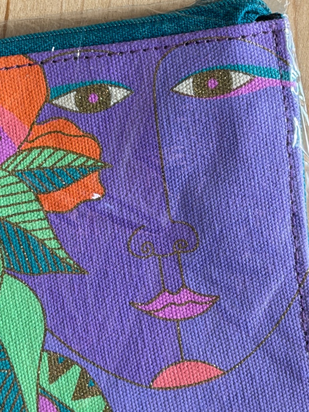 Vintage Laurel Burch Floral Face Canvas Pouch NWT